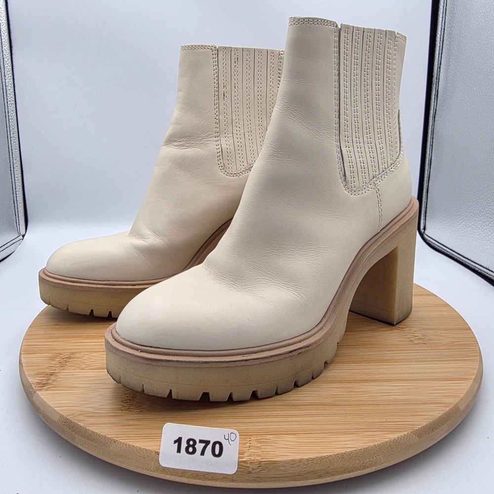Dolce Vita HUEY Ivory Leather Lug Sole Platform Chelsea Boots Womens 7.5